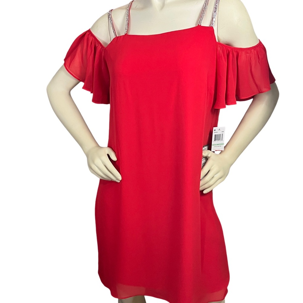 MSK Red Evening Dress, with Rhinestone Straps, Size 8